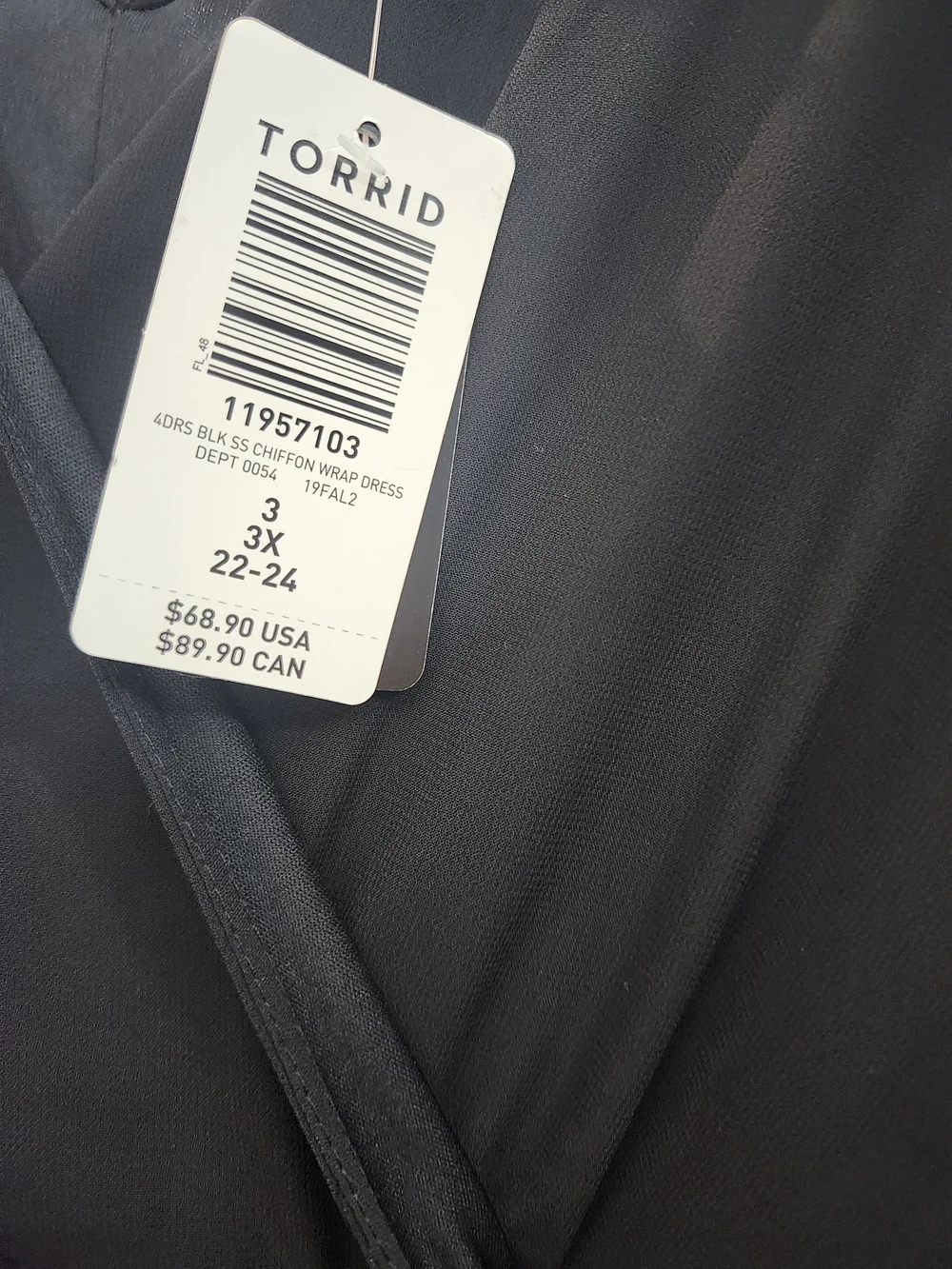 Torrid Black V-Neck Flutter-Sleeve Wrap Dress with Waist Tie, Torrid 3 = 3X,NWT